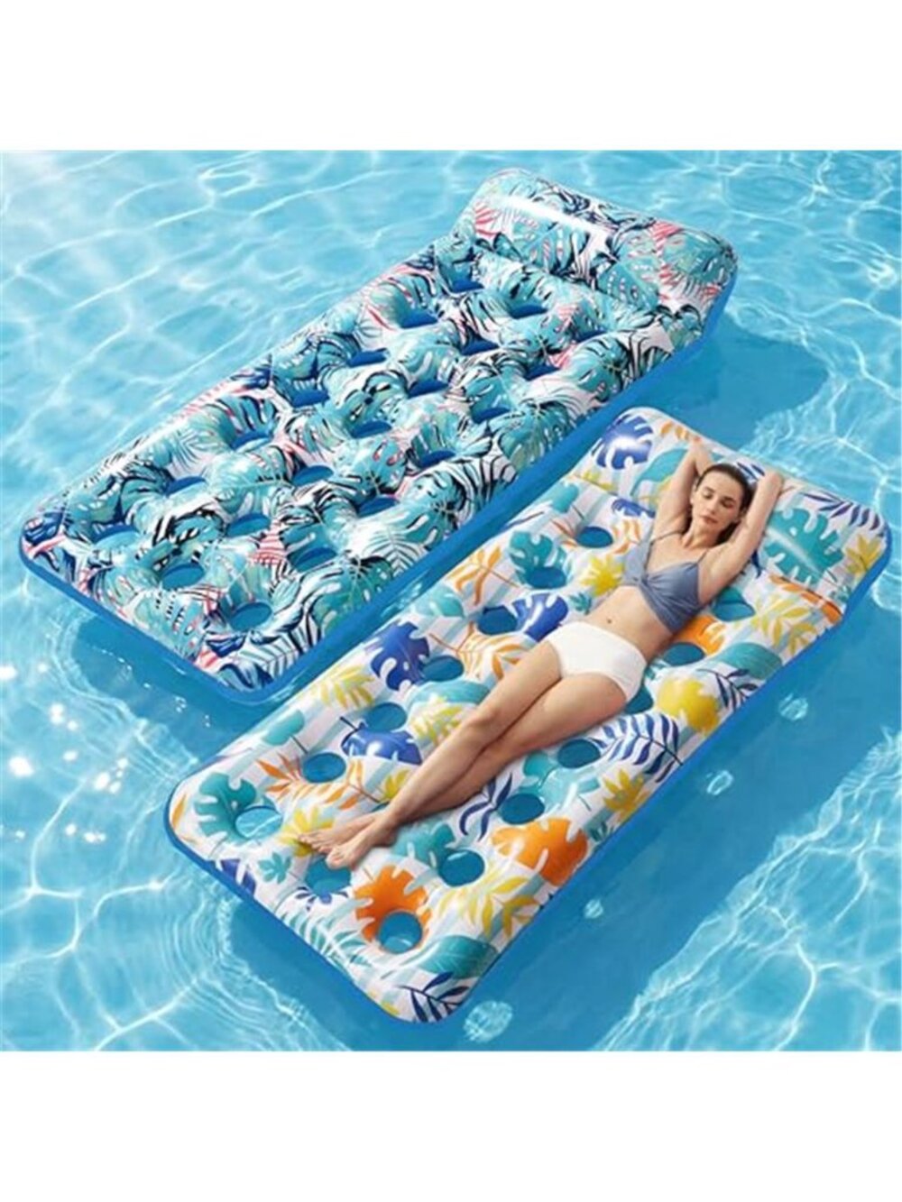 2 Pack Giant Inflatable Pool Float Mat Adult Lounger Raft Headrest 75x34